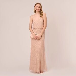 Adrianna Papell Blush Maxi Dress Embellished Blouson